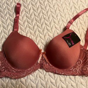 Sofra Padded Underwire Bra with Lace, 34C, Mauve
